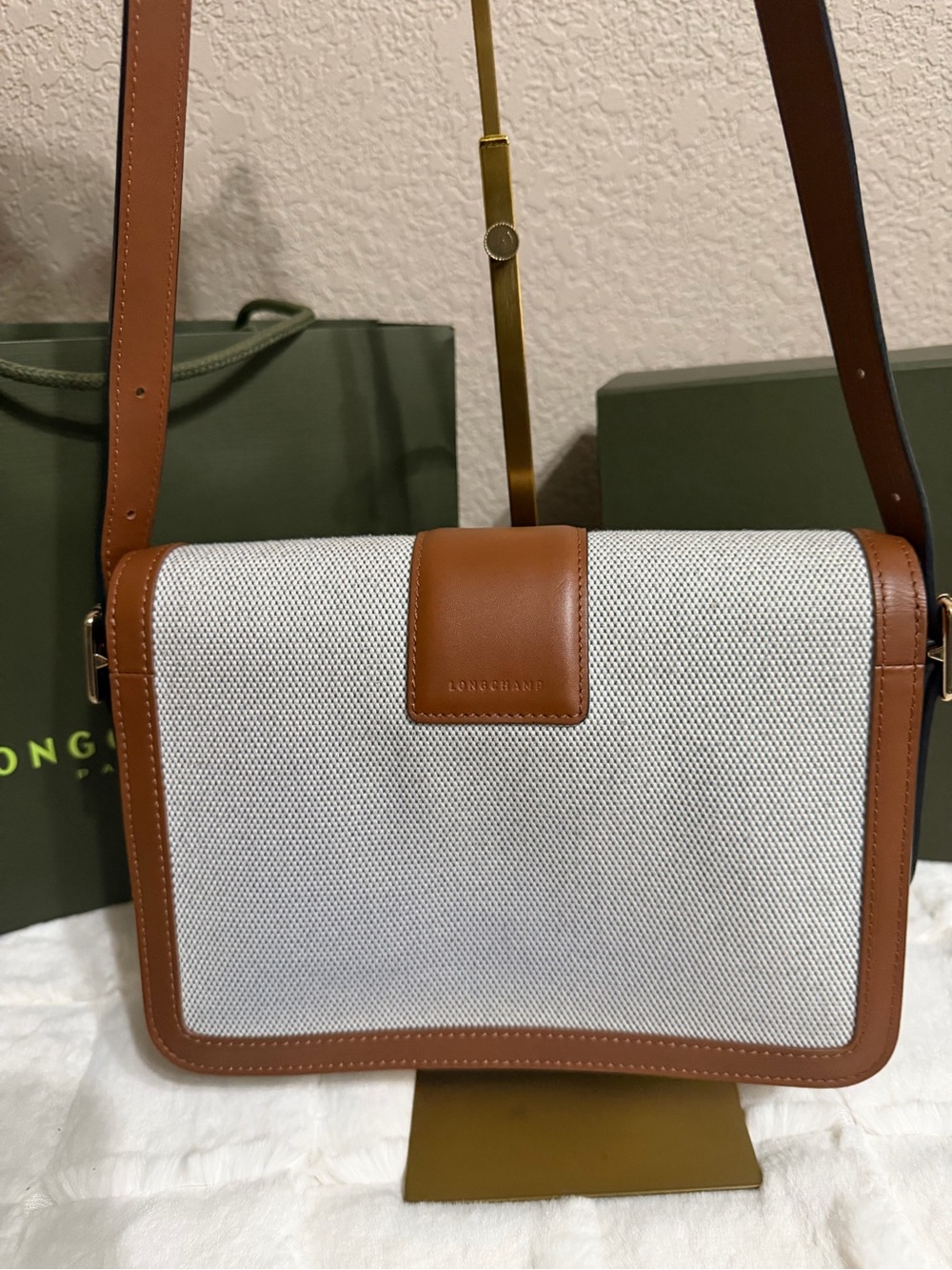 Longchamp Box-Trot Canvas Mini Shoulder/Crossbody HandBag in Cognac - Picture 4 of 14
